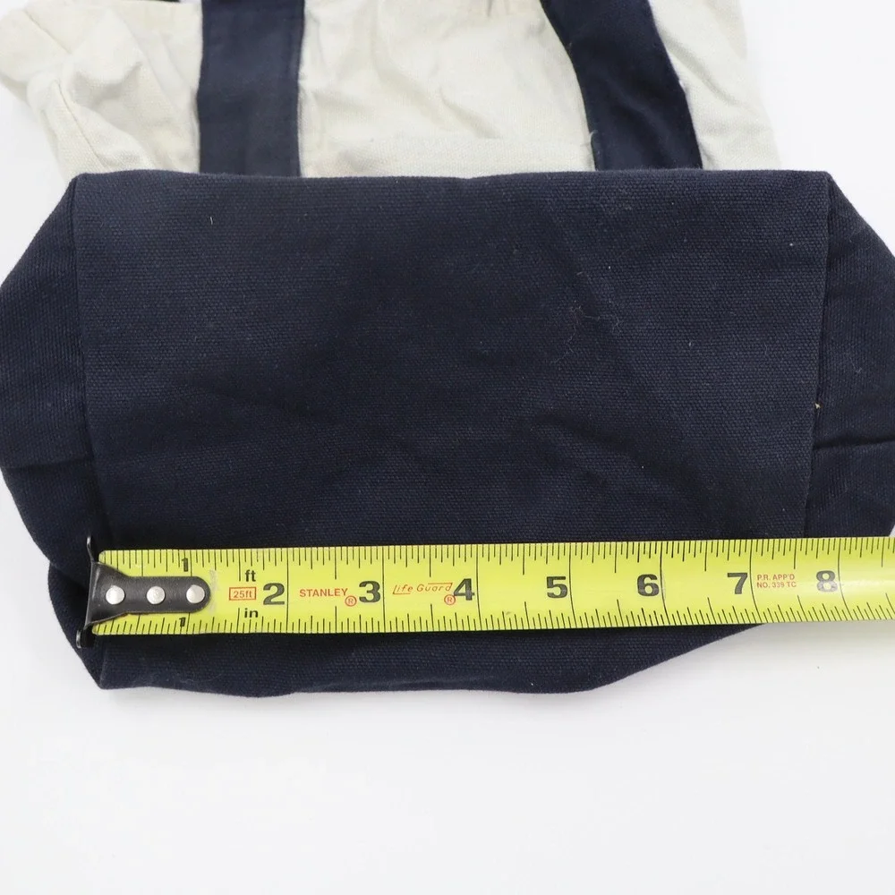 Trader Joe's Mini Canvas Tote Bag Small Navy Blue Cream Embroidered Reusable EUC